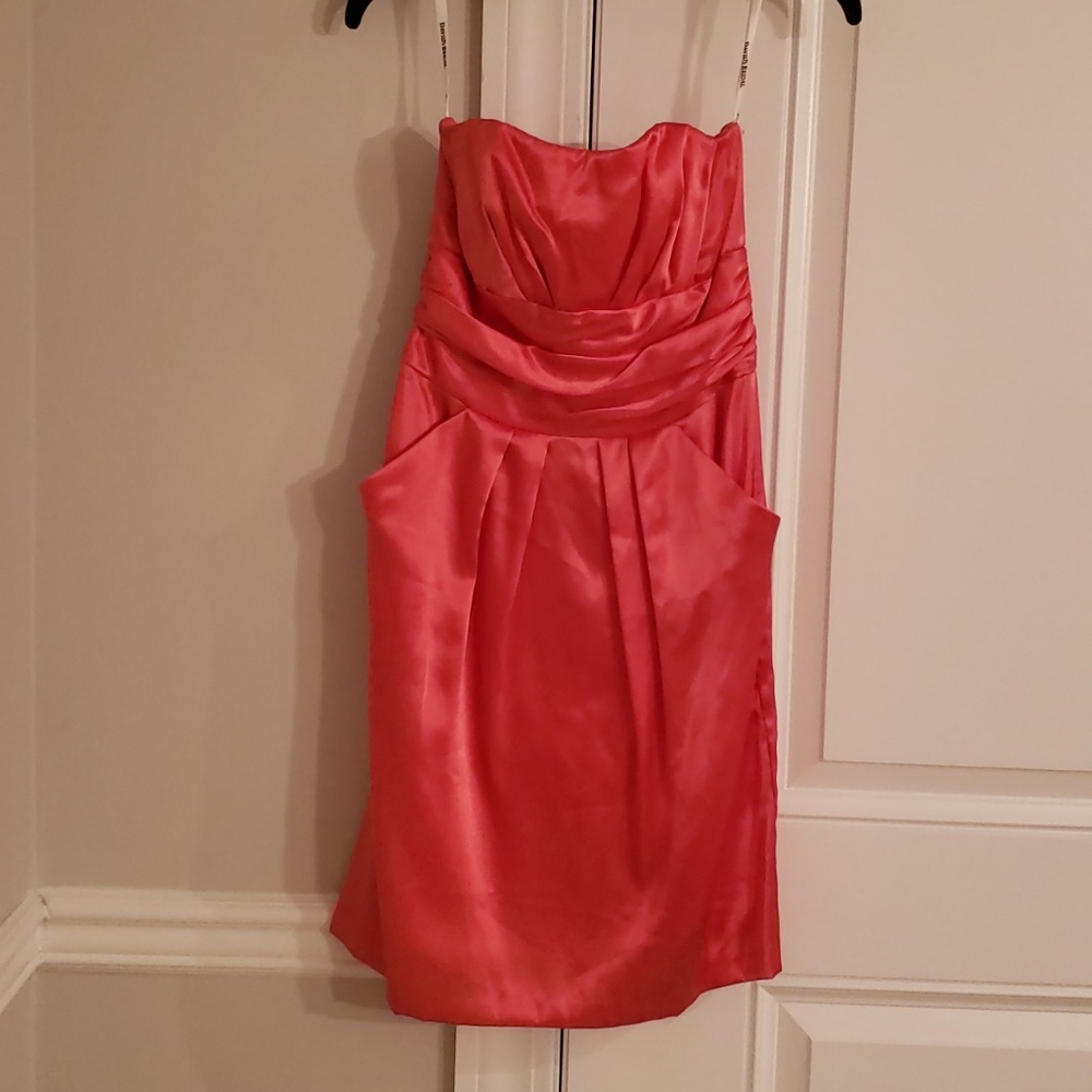 Coral sateen bridesmaid dress by DAVID'S BRIDAL